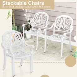 Tangkula Set Of 2 Cast Aluminum Patio Dining Chairs Stackable Outdoor Dining Chairs With Armrests Outdoor Bistro Chairs White -Tangkula GUEST 9dfd34ea 299c 4c42 9e36 a5a5207db421