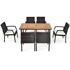 Tangkula 7PCS Patio Rattan Furniture Dining Set Wooden Table Cushioned Chair 13 Tangkula 7PCS Patio Rattan Furniture Dining Set Wooden Table Cushioned Chair -Tangkula GUEST 9e0652a4 0311 485f b1c3 72f418932ccf