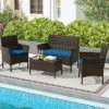 Tangkula Set Of 4 Furniture Set W/ Washable Cushions & Tempered Glass Coffee Table