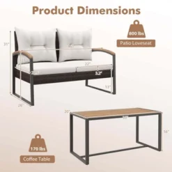 Tangkula Set Of 2 Wicker Patio Furniture - Rattan Loveseat 2-Seater Small Couch W/Acacia Wood Coffee Table & Cushions Conversation Sofa Set -Tangkula GUEST 9e29a643 1bad 4a3b 837c 95ec9e94a854