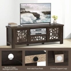 Tangkula 55" Retro TV Stand Media Entertainment Center W/ Mirror Doors & Drawer Brown -Tangkula GUEST 9e4b05ed a538 4afb ba3c 03931ce0ac9d