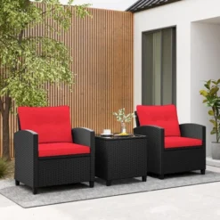 Tangkula 3 PCS Patio Furniture Set W/Tempered Glass Coffee Table Washable Cushions -Tangkula GUEST 9e5f179e 547d 4a33 a3d9 8b244689d26b
