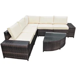 Tangkula 6-Piece Outdoor Rattan Conversation Set Sectional Sofa Set With Arc-Shaped Table -Tangkula GUEST 9ea3ec39 cd24 497a 95f3 c3d7affd218d