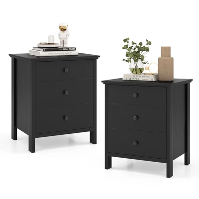 Tangkula 2-Piece 3Drawers Modern Nightstand Bedside Table Wooden End Table Black/White 8 Tangkula 2-Piece 3Drawers Modern Nightstand Bedside Table Wooden End Table Black/White - Image 8