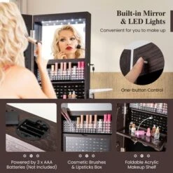 Tangkula 360° Swivel Jewelry Cabinet W/ Mirror Jewelry Storage Organizer Built-in Lights Dark Brown 14 Tangkula 360° Swivel Jewelry Cabinet W/ Mirror Jewelry Storage Organizer Built-in Lights Dark Brown -Tangkula GUEST 9f681c59 2184 40e7 aff0 8302ea0794f4