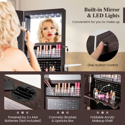 Tangkula 360° Swivel Jewelry Cabinet W/ Mirror Jewelry Storage Organizer Built-in Lights Dark Brown 6 Tangkula 360° Swivel Jewelry Cabinet W/ Mirror Jewelry Storage Organizer Built-in Lights Dark Brown - Image 6