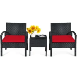Tangkula 3 Pieces Patio Set Outdoor Wicker Rattan Furniture W/ Cushions Red 7 Tangkula 3 Pieces Patio Set Outdoor Wicker Rattan Furniture W/ Cushions Red -Tangkula GUEST 9f6d7288 39eb 4d57 b815 9200cf47ec94