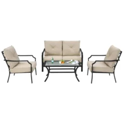 Tangkula 4 PCS Patio Furniture Set Outdoor Sectional Conversation Set W/Coffee Table & Cushions -Tangkula GUEST 9fbb6c2e 8021 460a 804d 1ac0961191d3