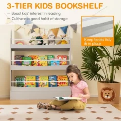 Tangkula 3-Tier Kids Bookshelf Toy Storage Bookcase Rack Wall W/ Anti-toppling Kits -Tangkula GUEST 9fd5201d 95c8 4e9e 983d ea5f03c0b351