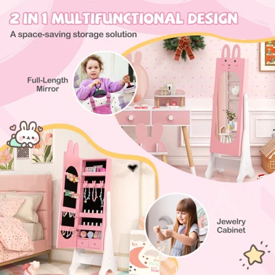 Tangkula Kids Jewelry Armoire Cabinet Free-Standing Full Length Mirror With Storage And 4 Tilt Angles 6 Tangkula Kids Jewelry Armoire Cabinet Free-Standing Full Length Mirror With Storage And 4 Tilt Angles - Image 6