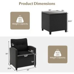 Tangkula 3 Piece Patio Furniture Set, Rattan Conversation Set W/Soft Seat & Back Cushions, Tempered Glass Topped Coffee Table Black -Tangkula GUEST a007ba72 50a7 4774 b3c4 ccb98bf5955b