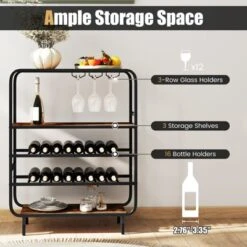 Tangkula 16 Bottle Drinks Rack W/ Glass Holders Metal Frame Storage Shelf For Kitchen -Tangkula GUEST a050107f cf26 494e 9590 f281eda62f65