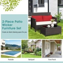 Tangkula 2PCS Patio Rattan Furniture Set Loveseat W/Coffee Table For Garden Porch Backyard Brown 14 Tangkula 2PCS Patio Rattan Furniture Set Loveseat W/Coffee Table For Garden Porch Backyard Brown -Tangkula GUEST a0eef6f7 b4f1 41e7 815e 15ffe286129d