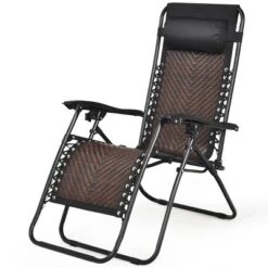 Tangkula Folding Recliner Patio Rattan Zero Gravity Lounge Chair With Headrest Brown -Tangkula GUEST a0f14666 302c 4fc4 8957 9dd25e165964