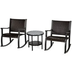 Tangkula 3-Piece Wicker Rocking Bistro Set Outdoor Conversation Set With Coffee Table -Tangkula GUEST a107556f fed3 4bd0 90b8 9985f0d82cf3