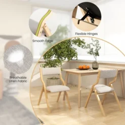 Tangkula Folding Dining Chairs Set Of 4 Wooden Table Chairs W/ Padded Seat Modern Grey & Natural -Tangkula GUEST a10e0acb d569 414b b016 26ef410d75f0