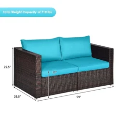 Tangkula 4PCS Rattan Corner Sofa Set Patio Outdoor Furniture Set W/ Blue Cushions -Tangkula GUEST a1102825 2cce 4f5e 968a a29e0a830bd1
