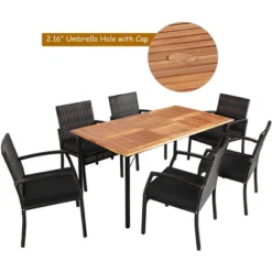 Tangkula 7PCS Patio Dining Furniture Set Yard W/ Wooden Tabletop Black Cushions -Tangkula GUEST a1137be8 1620 405b abc5 8beb34a1fb84