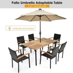 Tangkula 7 PCS Patio Rattan Dining Furniture Set Armrest Chairs Wooden Table -Tangkula GUEST a1655305 1c7a 49a0 8ebd 1b1eea4b5ad2