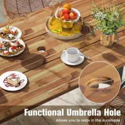 Tangkula 67" Heavy-Duty Rectangle Table Acacia Wood Dining Table W/ Umbrella Hole Patio -Tangkula GUEST a16f6061 ee55 4b91 97f8 4a8a67e1d7c8