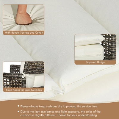 Tangkula 3PCS Patio Wicker Bistro Set Furniture Set PE Rattan Table Set W/ Off White Cushions 4 Tangkula 3PCS Patio Wicker Bistro Set Furniture Set PE Rattan Table Set W/ Off White Cushions - Image 4