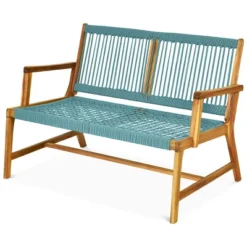 Tangkula 2-Person Outdoor Acacia Wood Bench Patio Loveseat Rope Bench Turquoise/Black 13 Tangkula 2-Person Outdoor Acacia Wood Bench Patio Loveseat Rope Bench Turquoise/Black -Tangkula GUEST a19128d6 fdba 43f9 b320 bfd2619e9b30