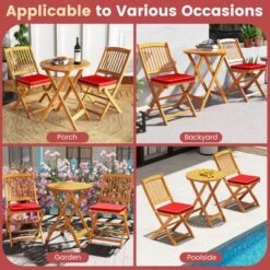 Tangkula Patio Folding Chair Set Of 4 Portable Acacia Wood Dining Chairs With High Back & Seat Cushions Beige/Navy/Red -Tangkula GUEST a1d22c55 cbca 4313 8988 eae7b3b1db0d