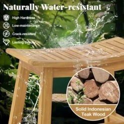Tangkula Shower Bench Teak Wood Shower Stool W/ Curved Seat Waterproof Bath Bench -Tangkula GUEST a1ed958d 7665 44a9 8248 63c3885421e8