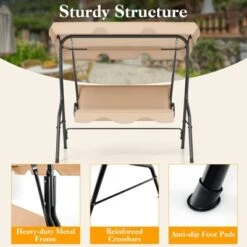 Tangkula 3-Person Swing Chair Porch Swing Seat W/ Adjustable Canopy Removable Cushion 14 Tangkula 3-Person Swing Chair Porch Swing Seat W/ Adjustable Canopy Removable Cushion -Tangkula GUEST a21f7e8e 13da 4945 85ed a734bd64847c