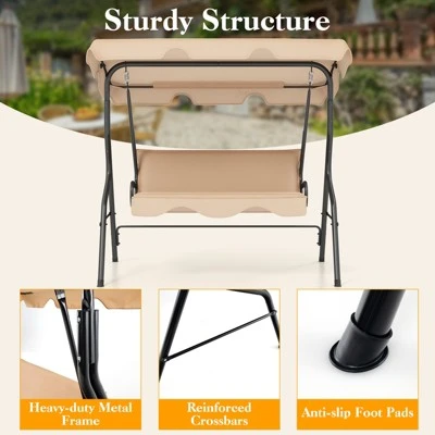 Tangkula 3-Person Swing Chair Porch Swing Seat W/ Adjustable Canopy Removable Cushion 4 Tangkula 3-Person Swing Chair Porch Swing Seat W/ Adjustable Canopy Removable Cushion - Image 4