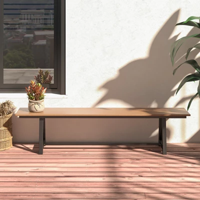 Tangkula 3-4 Person Outdoor HDPE Bench With Metal Frame 72" Long Patio Backless Bench Weatherproof Garden Bench 1 Tangkula 3-4 Person Outdoor HDPE Bench With Metal Frame 72" Long Patio Backless Bench Weatherproof Garden Bench