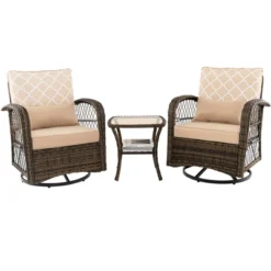 Tangkula Set Of 3 Wicker Swivel Rocker Set 2 Rocking Chairs W/Coffee Table -Tangkula GUEST a22424fd bc5e 4eee b820 44a961bd3fc6