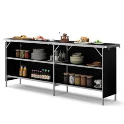 Tangkula Portable Bar Table Folding Camping Table W/ Aluminum Alloy Frame 2-Tier Shelves -Tangkula GUEST a29e06e5 60b0 4c14 9630 9474cc6363a6