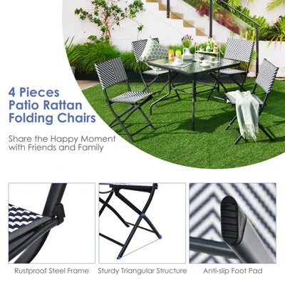 Tangkula Set Of 4 Patio PE Rattan Folding Chairs Dining Chairs With Anti-rust Frame For Garden Backyard 7 Tangkula Set Of 4 Patio PE Rattan Folding Chairs Dining Chairs With Anti-rust Frame For Garden Backyard - Image 7