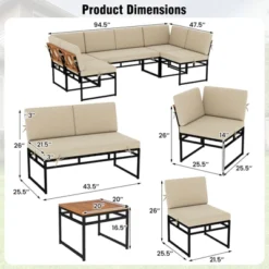 Tangkula Set Of 6 Outdoor Sectional Sofa Set Metal Conversation Set W/Cushions & Bungee Rope Seat Patio Acacia Wood Chair & Coffee Table Set -Tangkula GUEST a2c2b939 b2af 439c ba70 7f1a7e143123