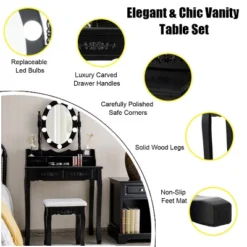 Tangkula Make-Up Vanity Table Dresser Set W/LED Light, Black Brown White -Tangkula GUEST a2cf1ab7 15d1 4992 8bf3 5160990827bb