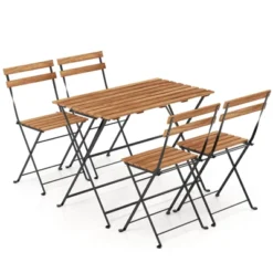Tangkula 5 PCS Patio Acacia Wood Dining Set W/ 4 Folding Chairs Slatted Seat & Tabletop -Tangkula GUEST a2d3b202 10fb 4e5a ac16 f14dc4534f22