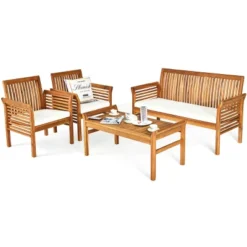 Tangkula 4-Piece Patio Acacia Wood Sofa Set Conversation Table Chairs With Beige Cushions -Tangkula GUEST a2d8b472 2a08 4cfd a9b2 dec71ad2c66d