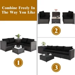 Tangkula Set Of 4 Patio Rattan Furniture Set Cushioned Loveseat Storage Table Outdoor Black -Tangkula GUEST a2ede242 c96a 4a30 bd91 d44d8e9f328d
