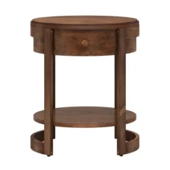 Tangkula 2-Tier Nightstand W/ Shelf & Wood Grains Drawer Round White/Brown -Tangkula GUEST a31584b1 3b5c 4e39 b3e3 1ff7cd2acdae