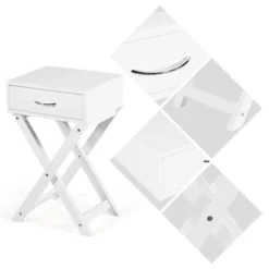 Tangkula 2PCS Modern Versatile Nightstand X-shape Wooden End Table With Drawer Accent Side Table For Bedroom Black/White -Tangkula GUEST a327a4d0 8533 479f a451 d6820cb7e343