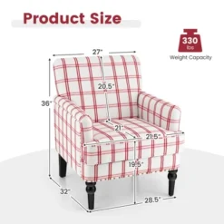 Tangkula Modern Accent Armchair Upholstered Single Sofa Chair W/ Rubber Wood Legs Red Checkerboard -Tangkula GUEST a32e1e1f 8445 4a97 b347 76de25db06b1