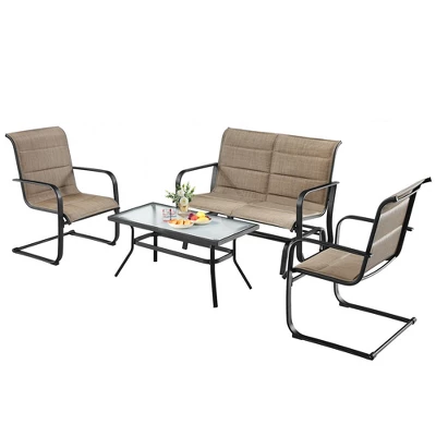 Tangkula 4PCS Patio Conversation Set Cotton Padded Furniture Set W/ Swing Glider Loveseat 5 Tangkula 4PCS Patio Conversation Set Cotton Padded Furniture Set W/ Swing Glider Loveseat - Image 5