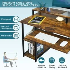Tangkula Computer Desk Home Office Workstation W/Book Shelves For Working Studying Gaming, Rustic Brown -Tangkula GUEST a369bbe3 df6e 41d1 8273 b396383d5cc6
