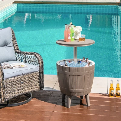 Tangkula 10 Gallon Cooler Bar Table W/ Telescopic Tabletop 3-in-1 Coffee Table Ice Bucket 1 Tangkula 10 Gallon Cooler Bar Table W/ Telescopic Tabletop 3-in-1 Coffee Table Ice Bucket
