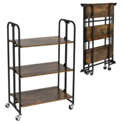 Tangkula 3-Tier Folding Bar Cart Kitchen Serving Island Utility Cart Storage Shelves 13 Tangkula 3-Tier Folding Bar Cart Kitchen Serving Island Utility Cart Storage Shelves -Tangkula GUEST a4064095 e766 4b60 a90e 08a70c978f7a