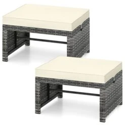 Tangkula 2 Pieces Patio PE Rattan Ottomans With Soft Zippered Cushions For Deck Frame -Tangkula GUEST a4600ed8 6f31 4ec6 b701 936e1172607f