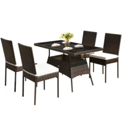 Tangkula 5PCS Rattan Patio Dining Table & Chair Set Outdoor Furniture Set W/ Cushion -Tangkula GUEST a47c62b6 cc93 4edf b709 19b613282cb5