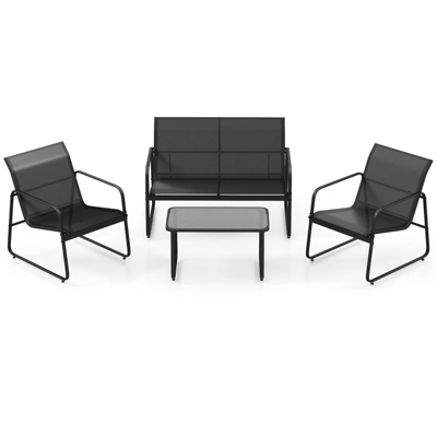 Tangkula 4 PCS Furniture Set Tempered Glass Coffee Table Chair Outdoor Patio Loveseat Black 2 Tangkula 4 PCS Furniture Set Tempered Glass Coffee Table Chair Outdoor Patio Loveseat Black - Image 2