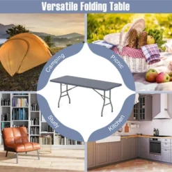 Tangkula 3 PCS Folding Picnic Table Set W/ 6 Ft Table & 2 Benches HDPE Tabletop Bench Top Gray -Tangkula GUEST a4c96ed3 ee5f 41cb 86b6 3a13b68cd221